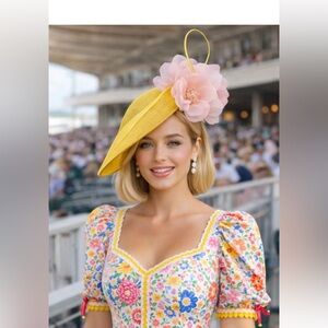 New Kentucky Derby Hat Mustard Yellow Derby Fascinator Blush Flowers Race Day